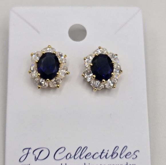 Swarovski Jewelry - Sapphire Blue & Clear Earrings Made with Swarovski Crystals Gold Overlay NWOT